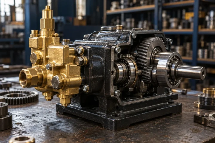 Industrial pump, steel bearings, machined gears and brass valve components